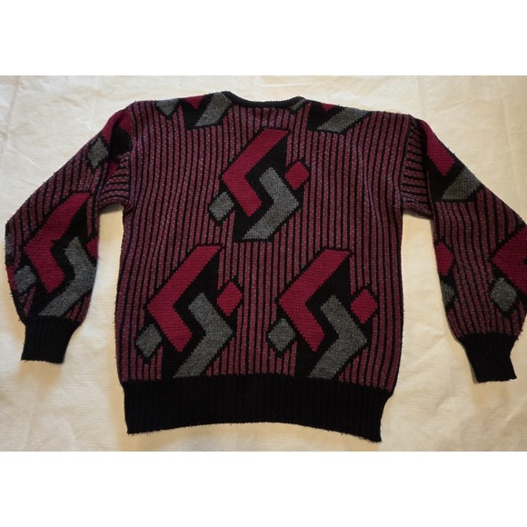 XL Indie Vintage sweater Eclectic Grandpa core Mens Black Red Geometric dad 80's - Picture 3 of 9